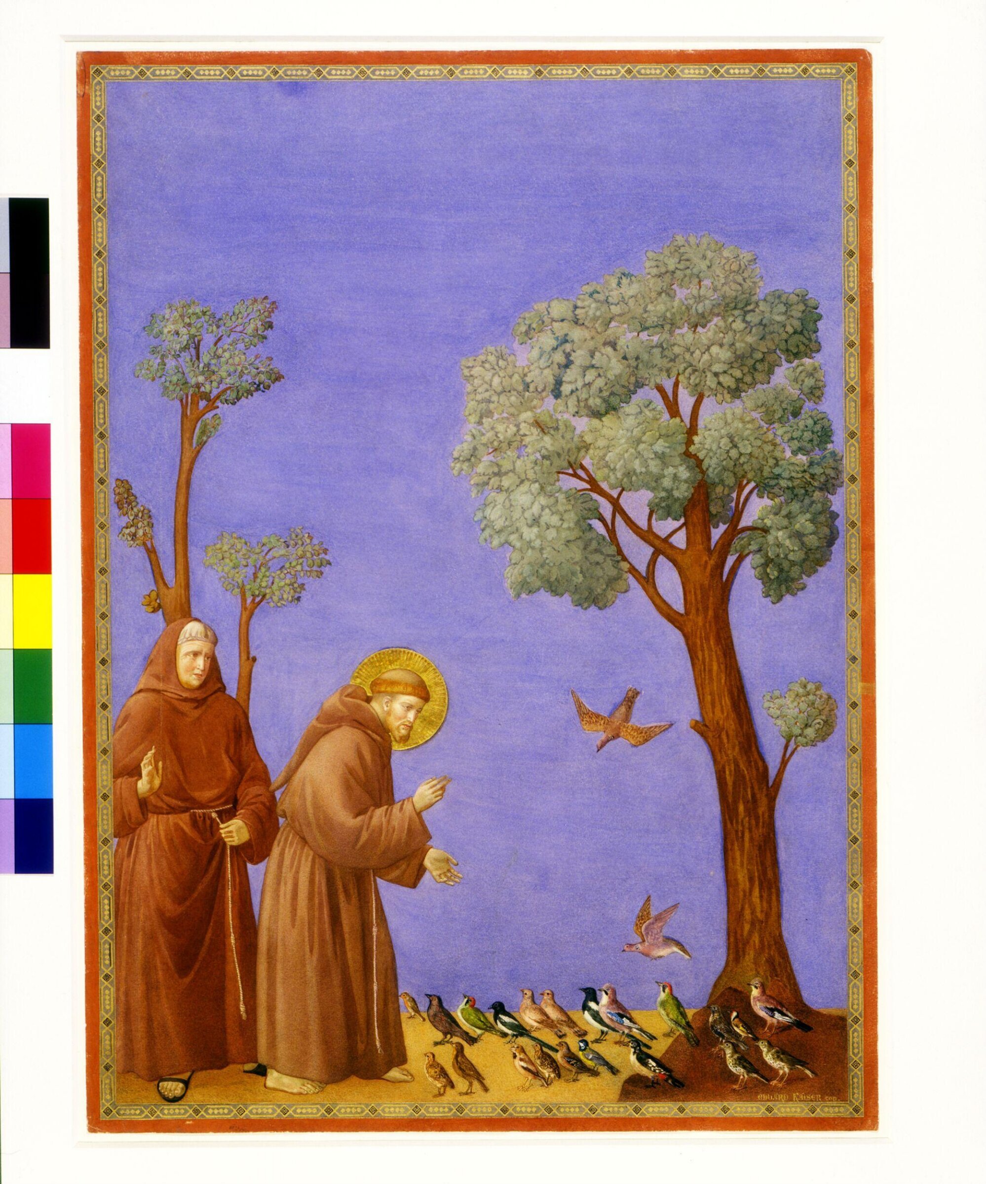 Copy after the painting St Francis Preaching to the  Birds by the Master of the St Francis cycle in the  Upper Church, San Francesco, Assisi, Edward Kaiser, 1874