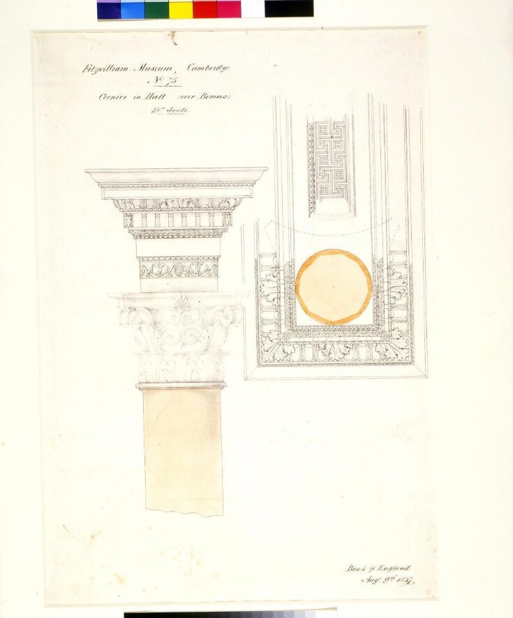 Plan & elevation for the design of a capital & cornice at The Fitzwilliam Museum top image
