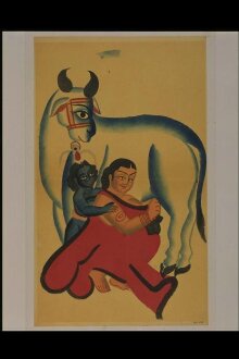 Jasoda and Krishna milking a cow thumbnail 1