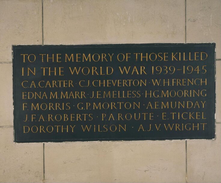 Memorial tablet commemorating Museum personnel killed in the Second World War top image