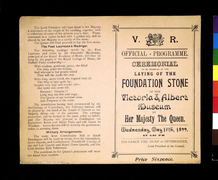Official programme for ceremony of laying foundation stone of V&A top image