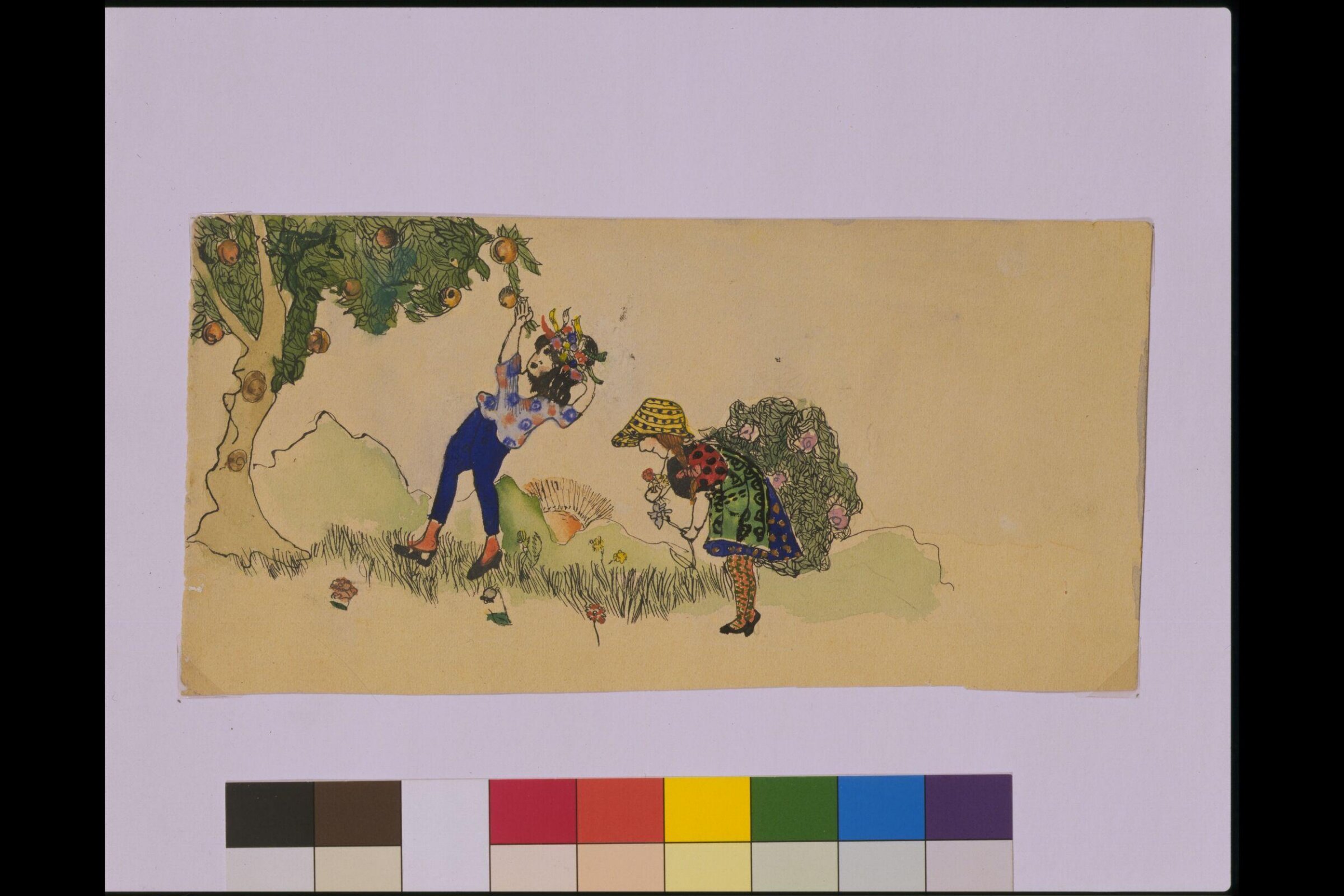 Children collecting flowers and apples, Margarete Hamerschlag, c. 1918