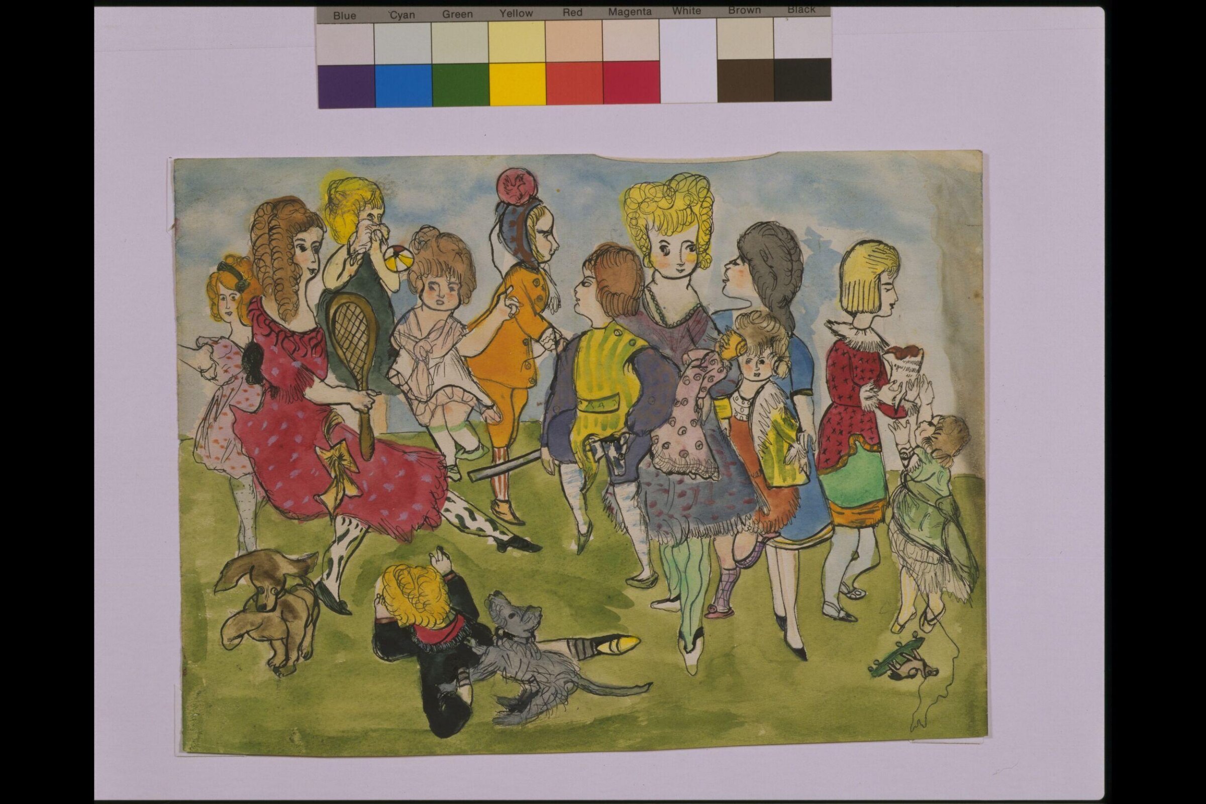 Children playing with toys and two dogs, Margarete Hamerschlag, 1908-1914