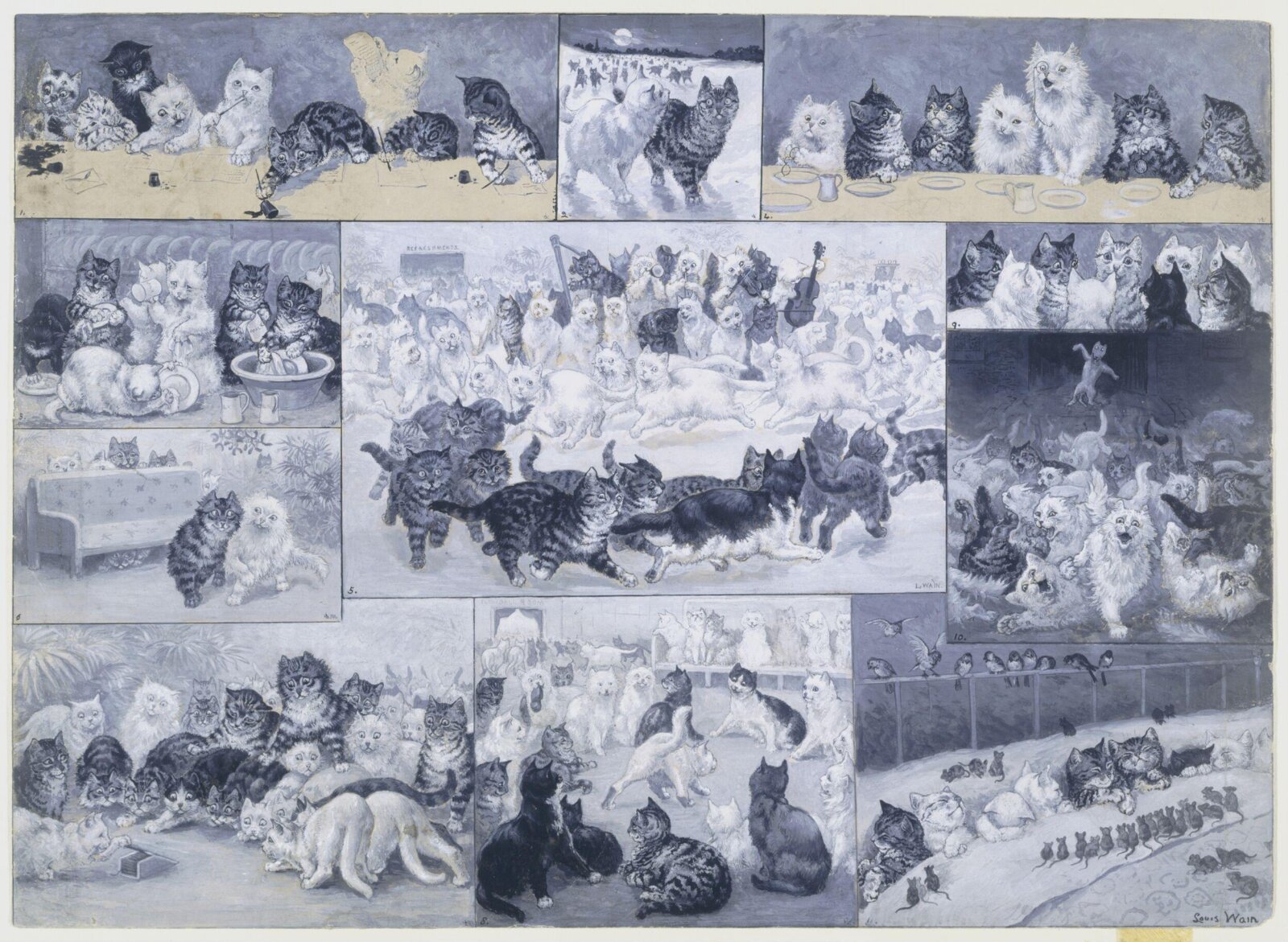 A Kitten's Christmas Party, Louis wain, 1886