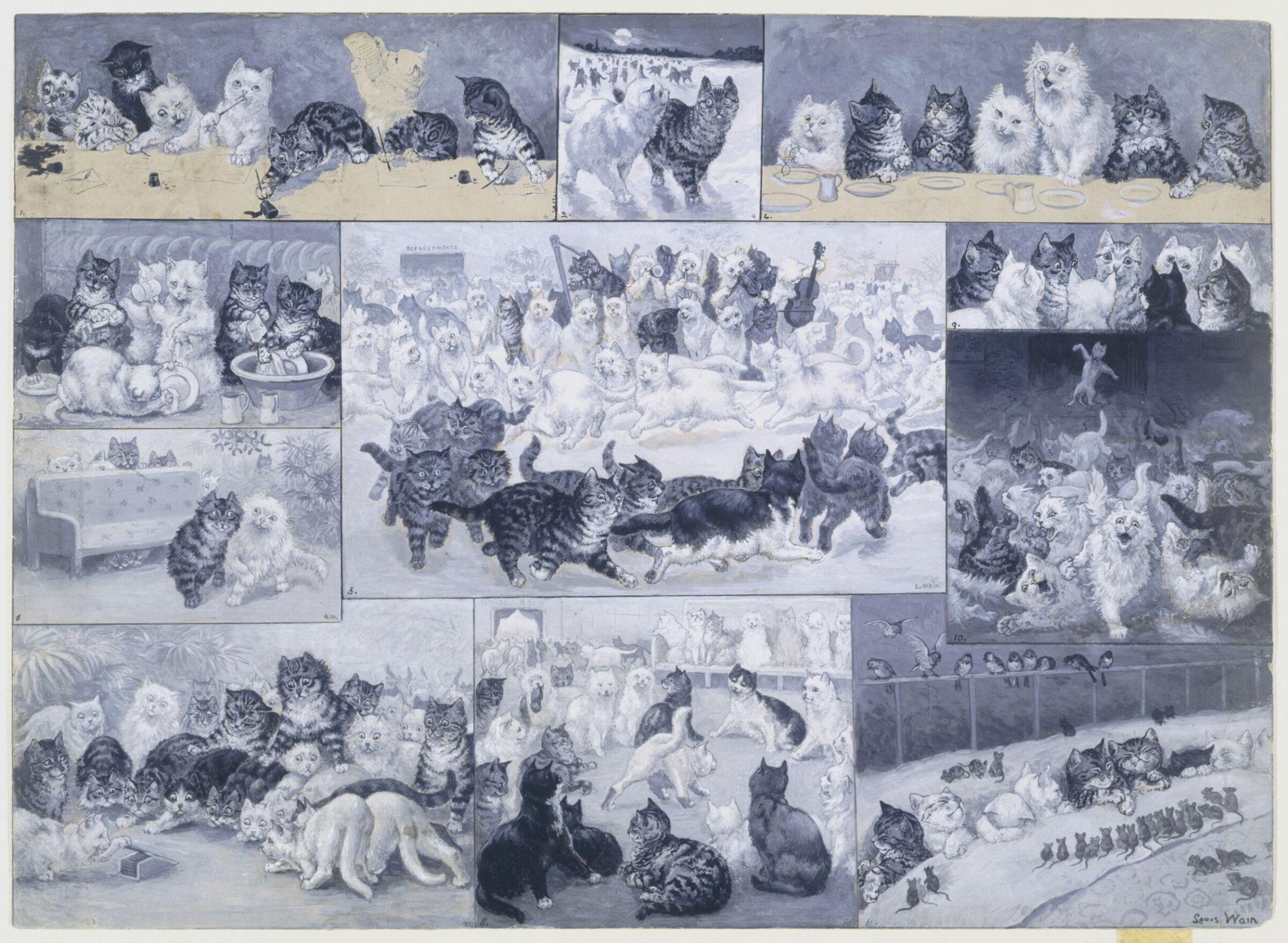 A Kitten's Christmas Party, Louis wain, 1886