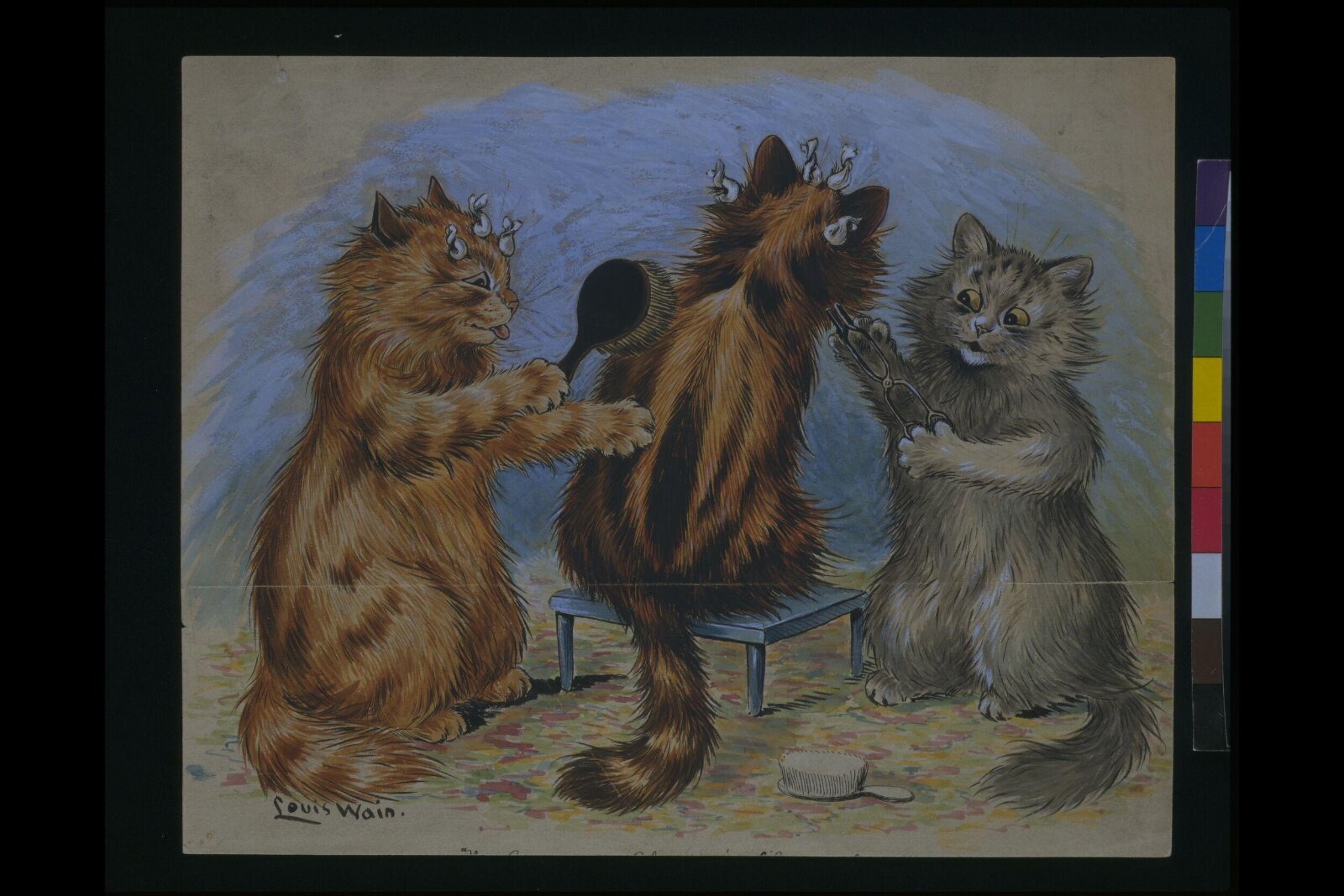 Three kittens preparing for exhibition, Louis Wain, Late 19th century - early 20th century