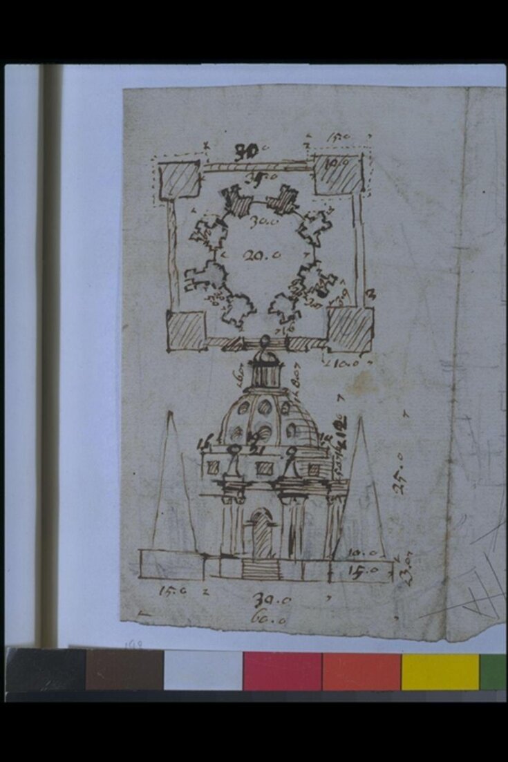 Sketch plan and elevation of a domed building for an unidentified project top image