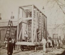 view of the construction of packing case and horse-drawn 'van' for transport of  Raphael Cartoons from Hampton Court to South Kensington Museum thumbnail 1