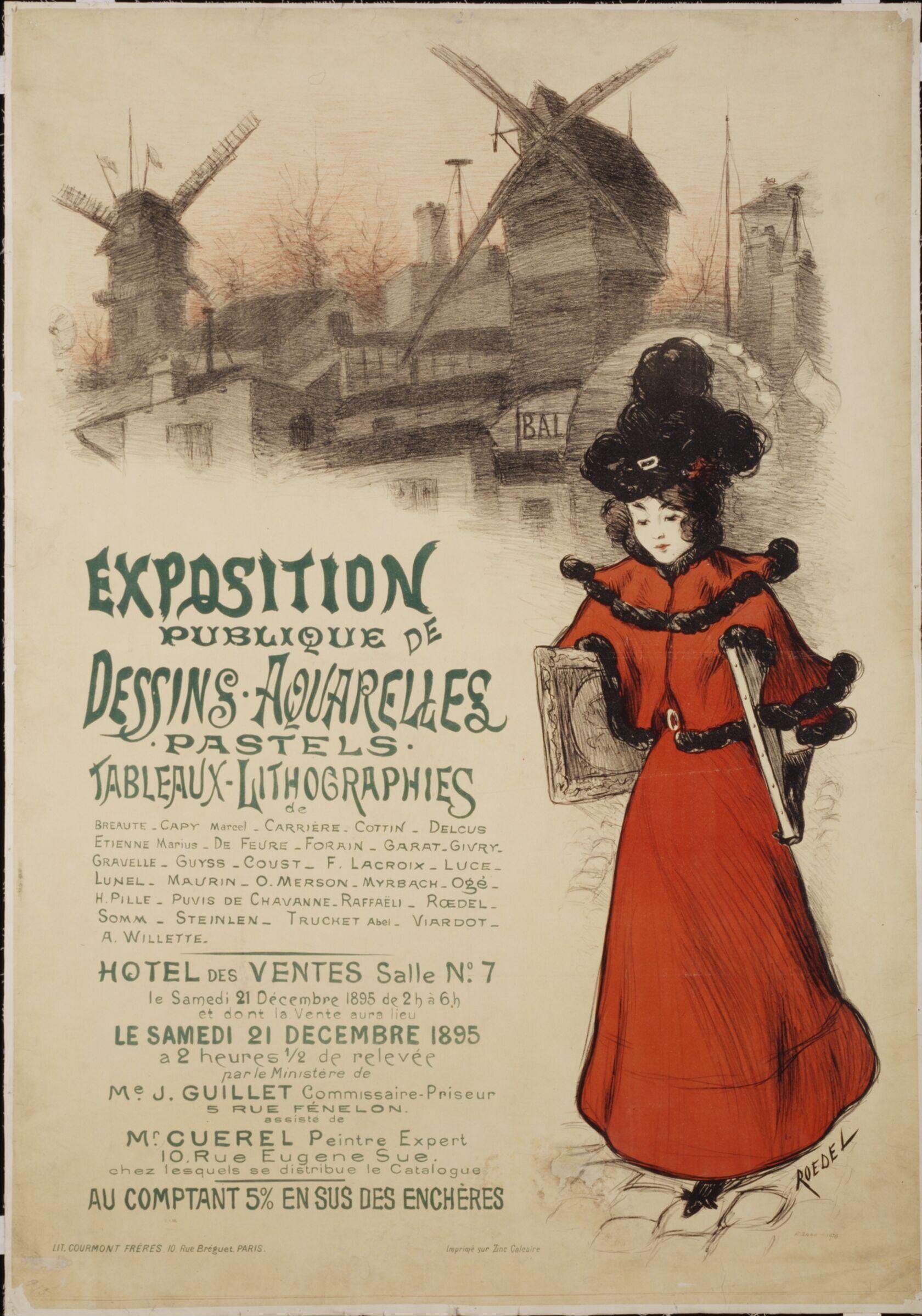 Exhibition Publique de Dessins, Aquarelles, Pastels, Tableaux, Lithographies. Hôtel des Ventes