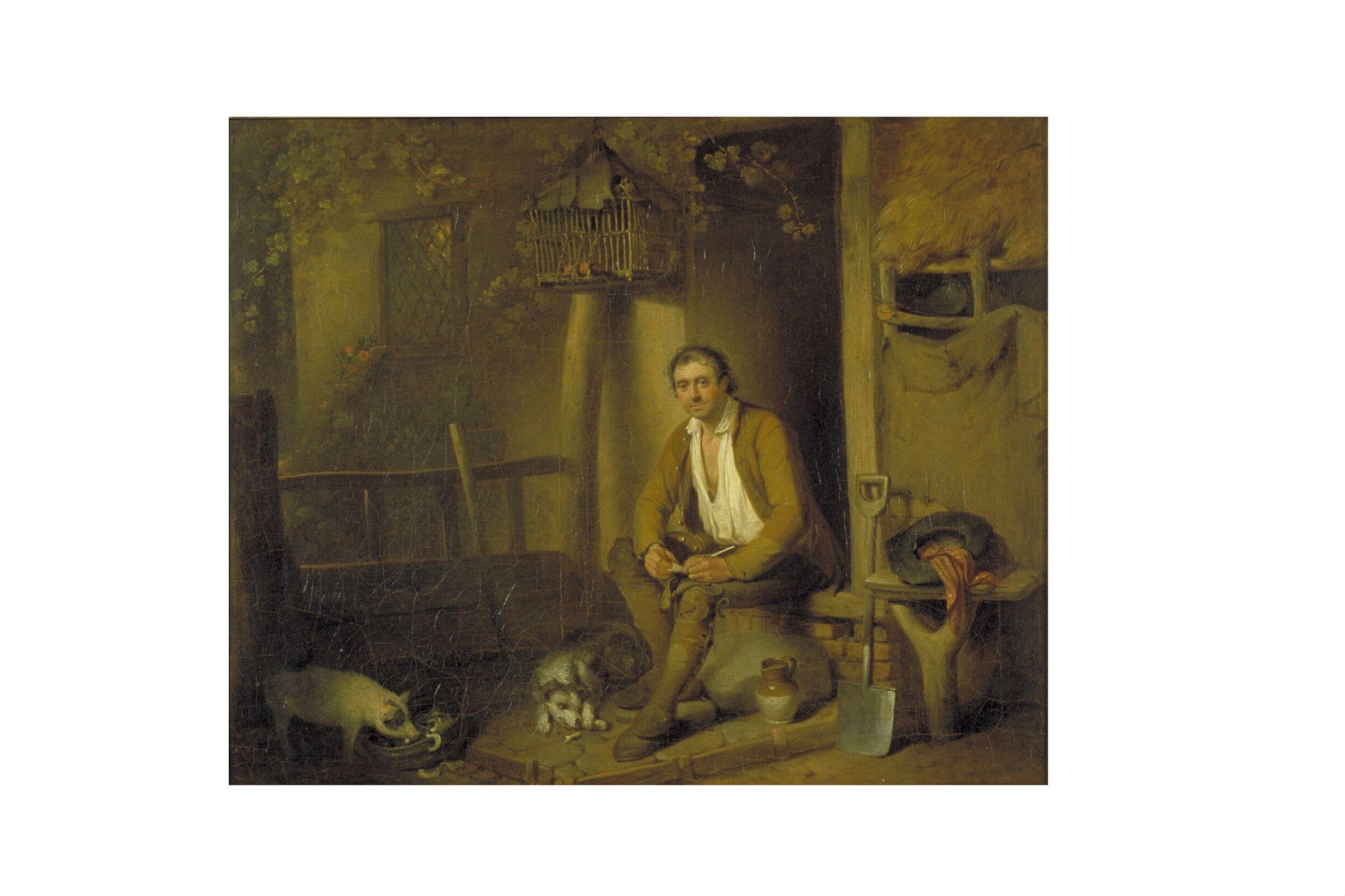 A Cottage Exterior: A Seated Labourer Filling His Pipe, William Redmore Bigg, 1793