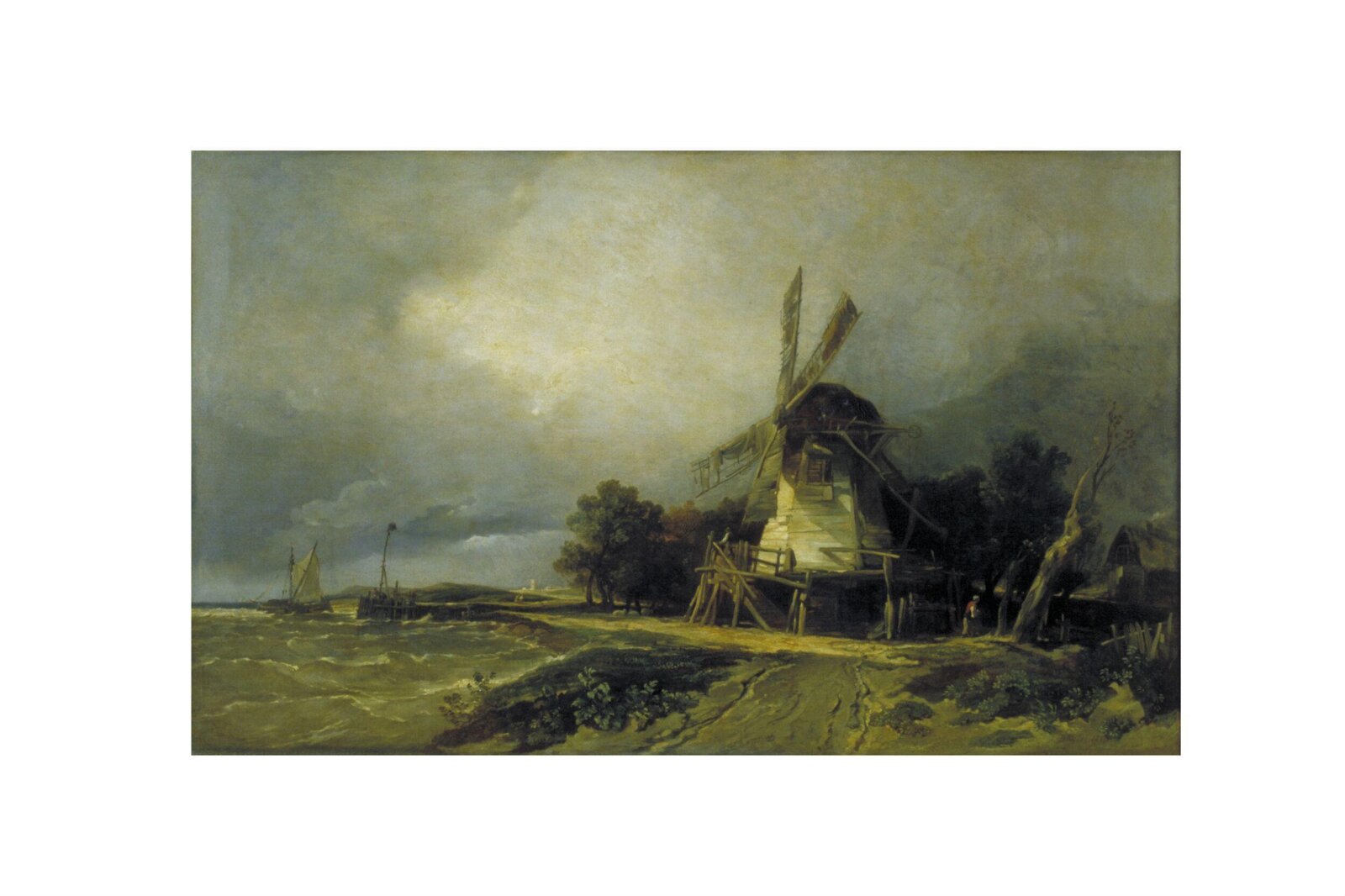Coast scene with windmill, William James Müller, 1837