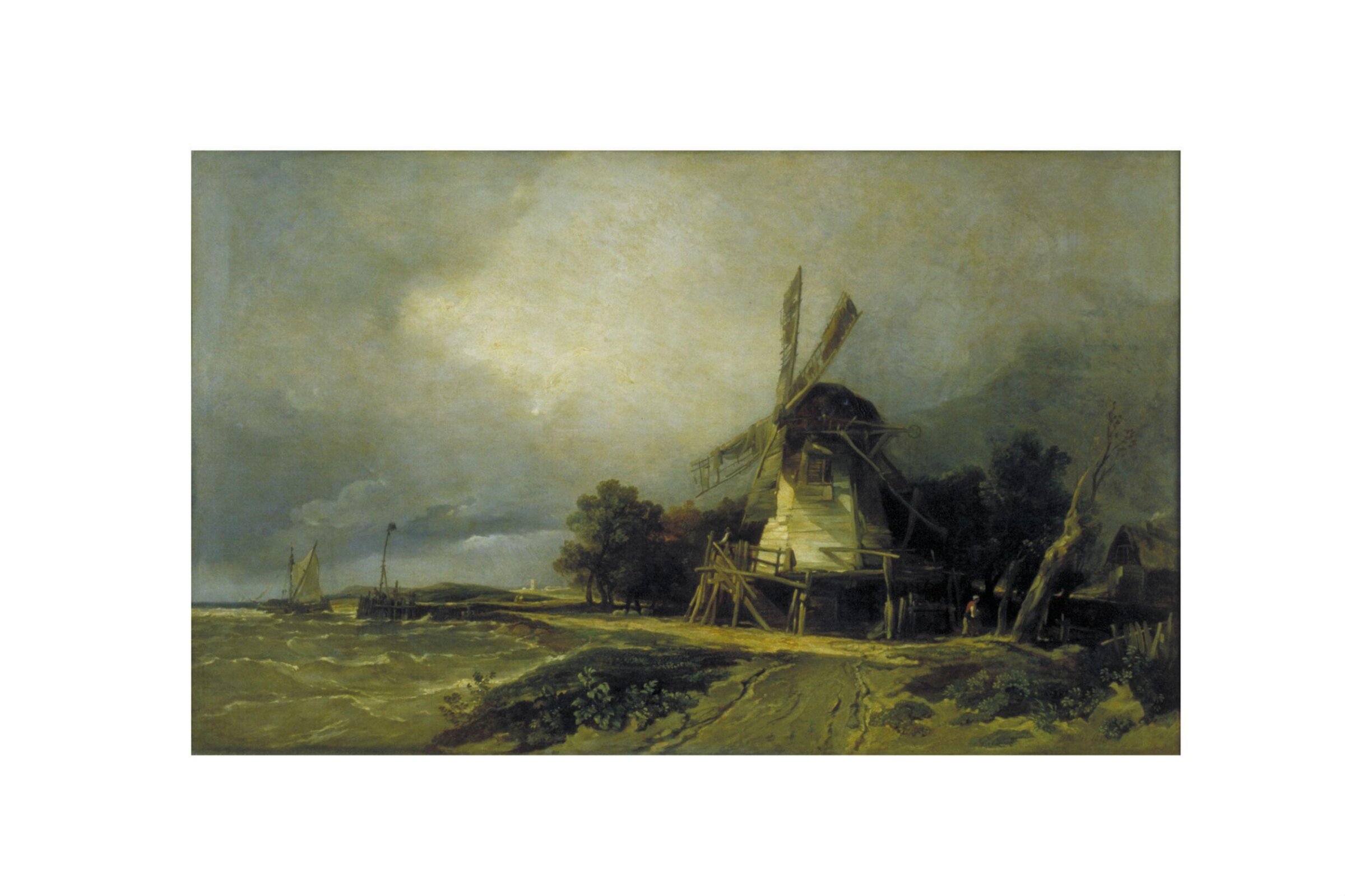 Coast scene with windmill, William James Müller, 1837