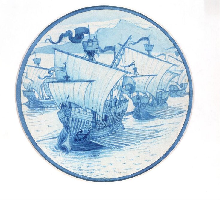 Design for a decorative tile representing a fleet of ships top image
