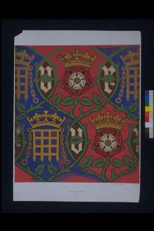 Designs (on 2 sheets) for a wallpaper in the Houses of Parliament thumbnail 1