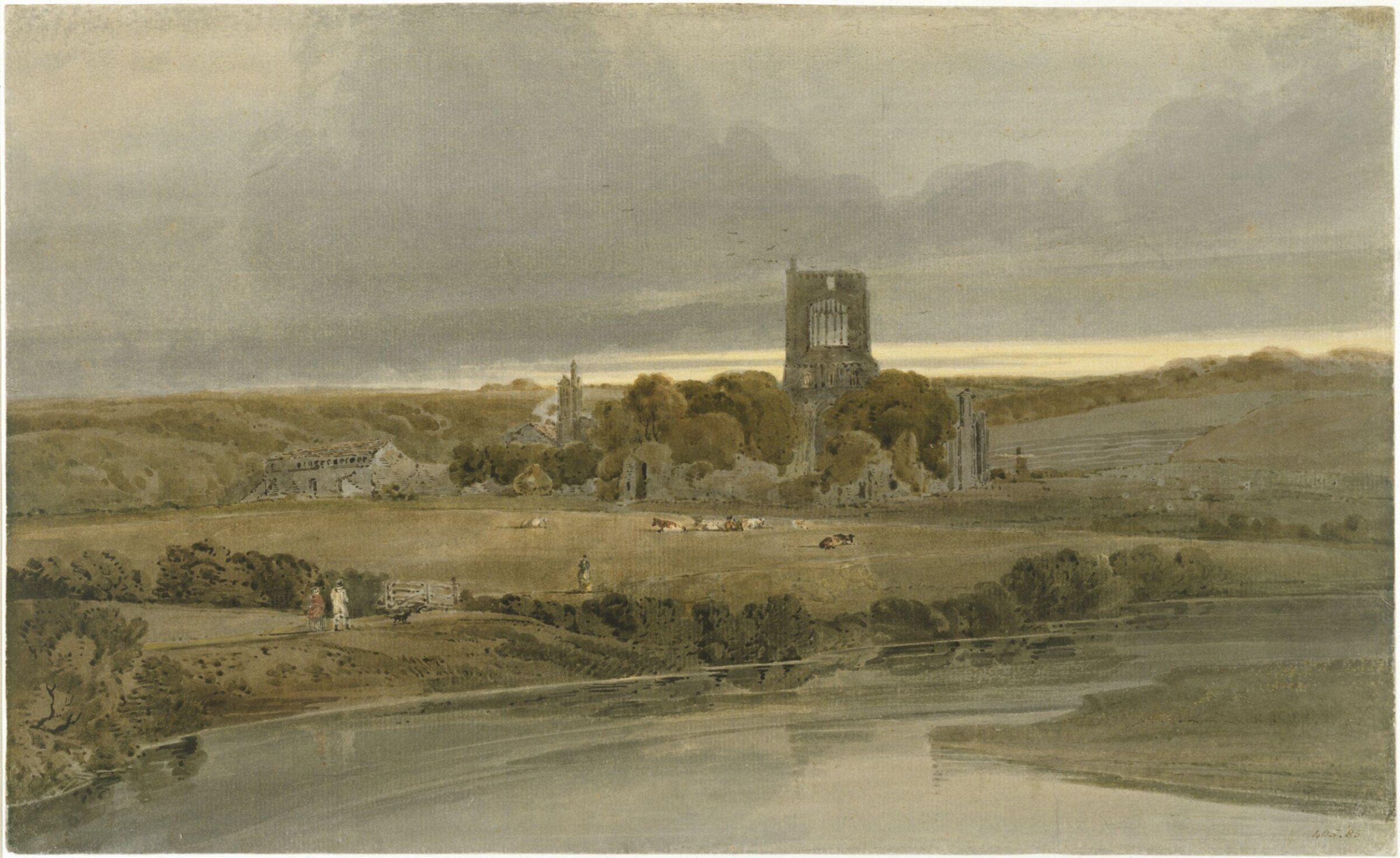 Kirkstall Abbey, Yorkshire: Evening, Thomas Girtin, ca. 1800-1801