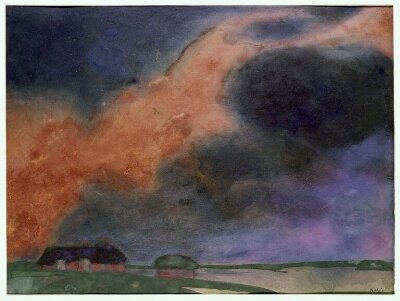 Friesland Farm under red clouds