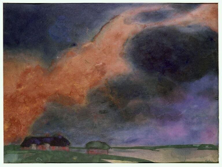 Friesland Farm under red clouds