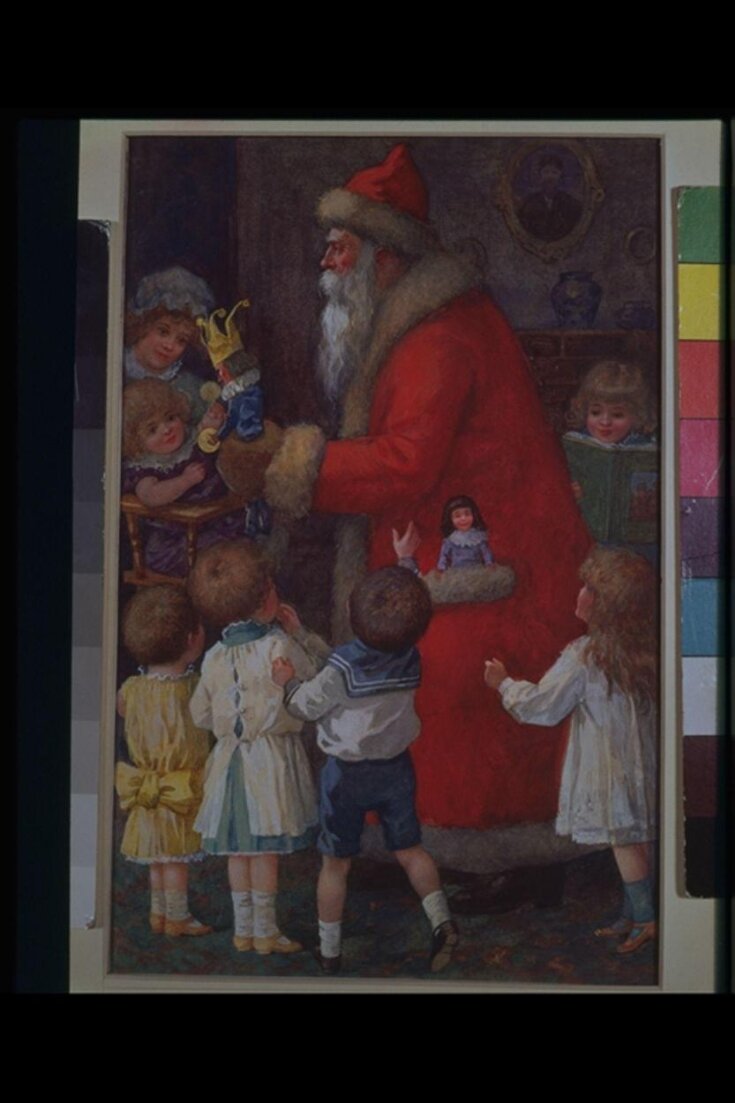 Father Christmas distributing toys to children top image