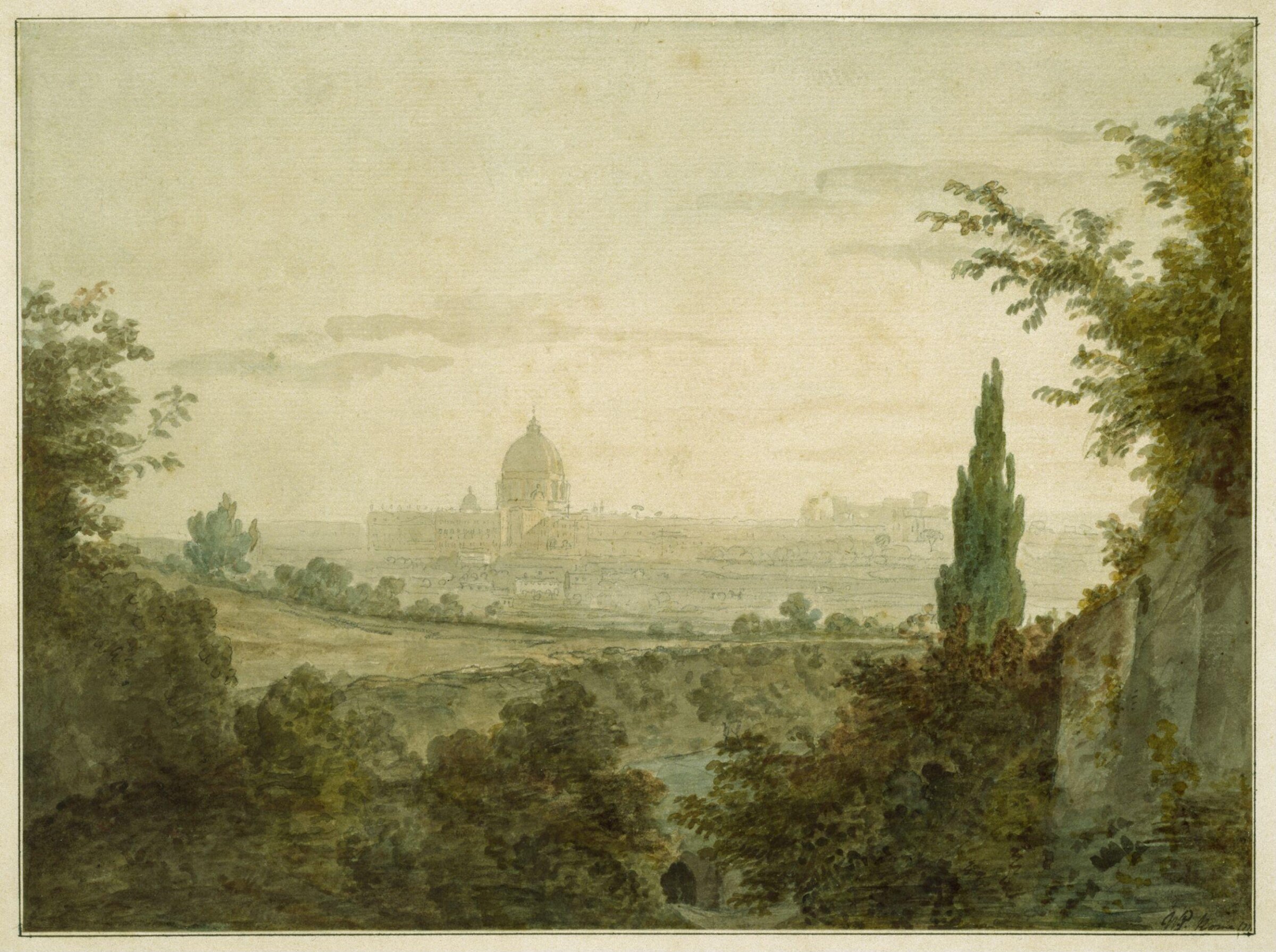 St. Peter's in Rome : View from above the Arco Scuro, near Pope Julius' Villa, William Pars, 1777