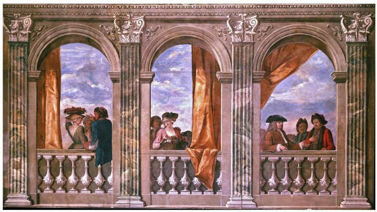 Corinthian Balustraded Colonnade with Figures (from upper section of staircase hall, 44 Grovesnor Square, London) top image