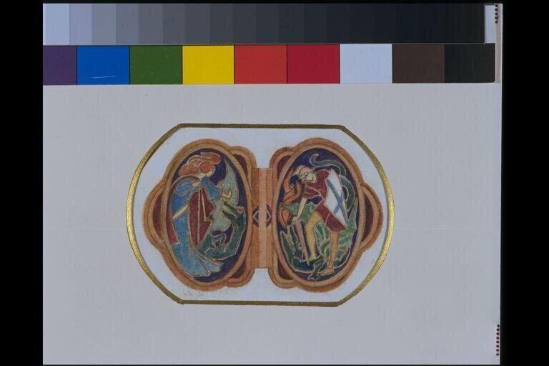 Design for a belt-buckle in enamel