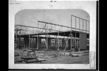Exterior view of the South Kensington Museum (the 'Brompton Boilers') under construction thumbnail 1