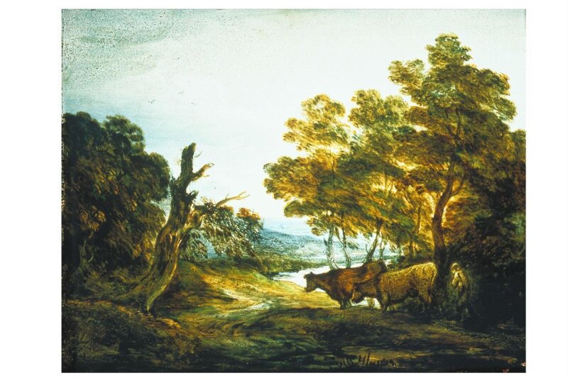 Wooded Landscape with a Herdsman and Two Cows