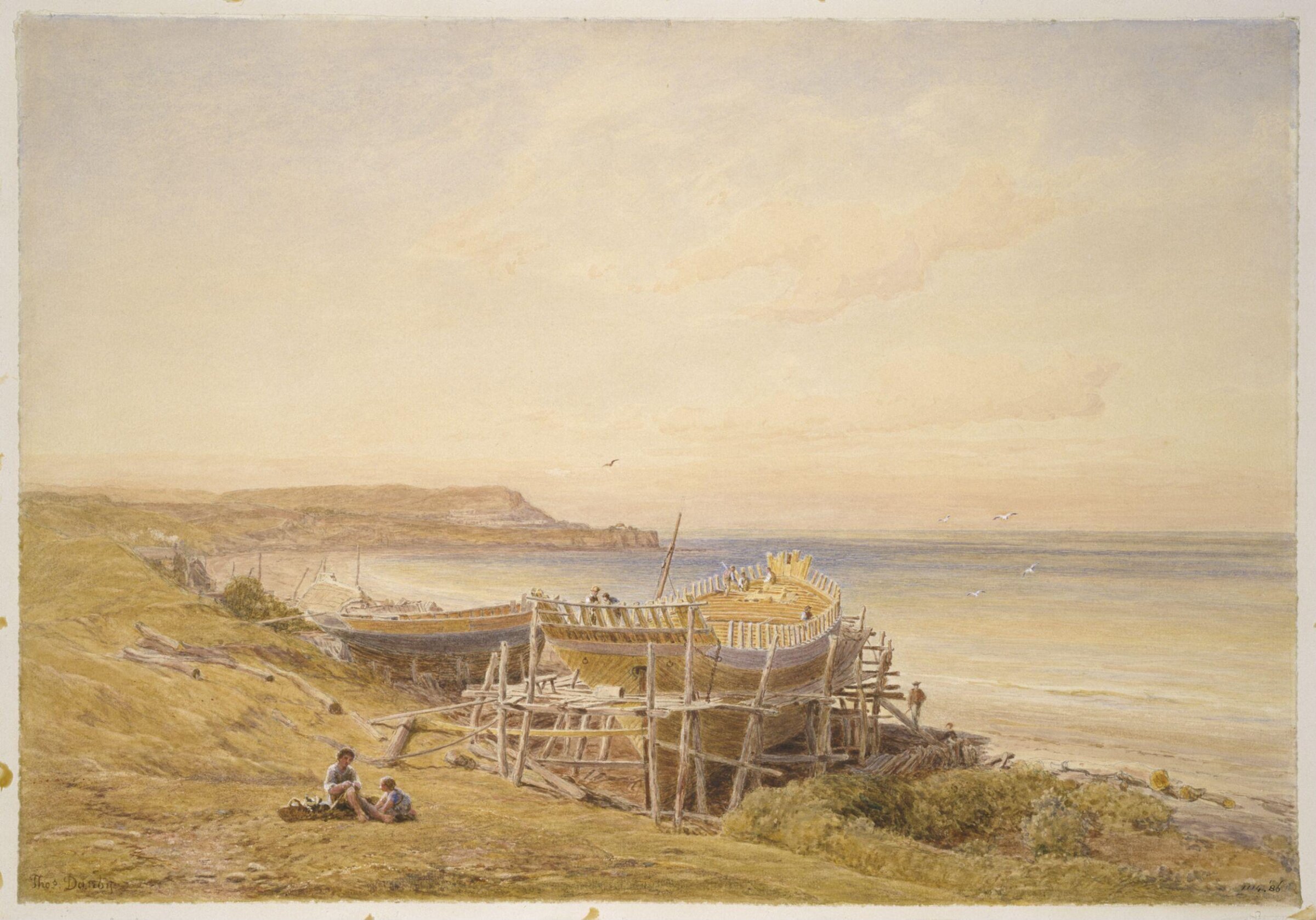 Coast scene with a ship on the stocks, Danby, ca. 1840-1886