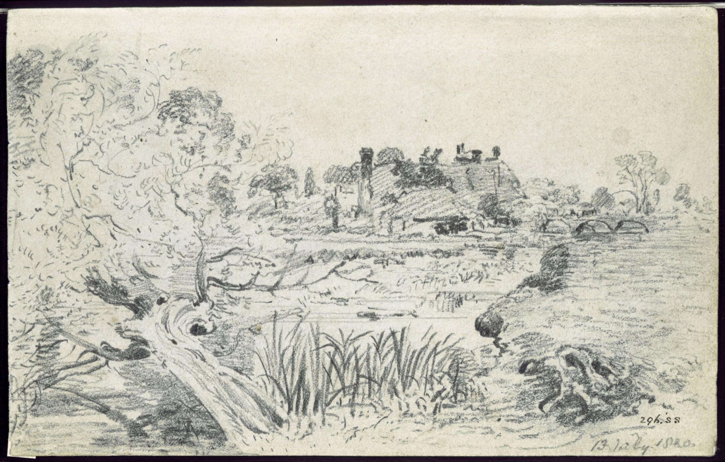 Farm buildings and a bridge, near Salisbury, Constable, 1820, July 13