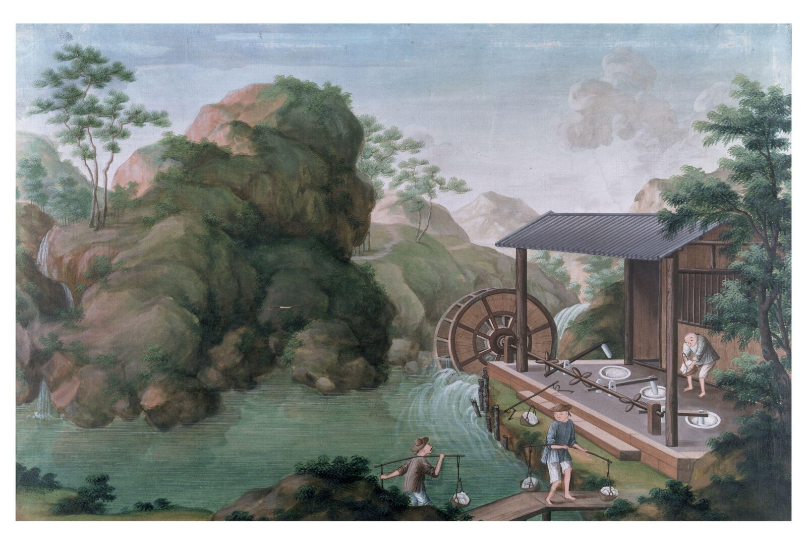 Breaking China Stone With Water-Powered Trip Hammers, 1770-1790