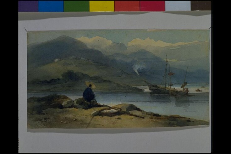 A Chinese River, with a figure on the bank top image