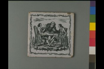 A Cleric and two gentlemen drinking at a table