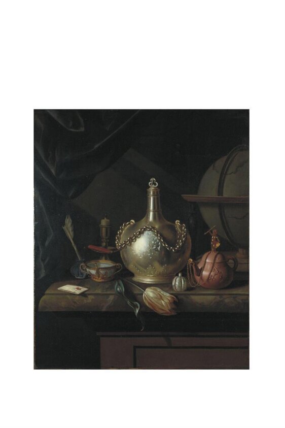 Still Life with Silver Wine Decanter, Tulip, Yixing Teapot and Globe