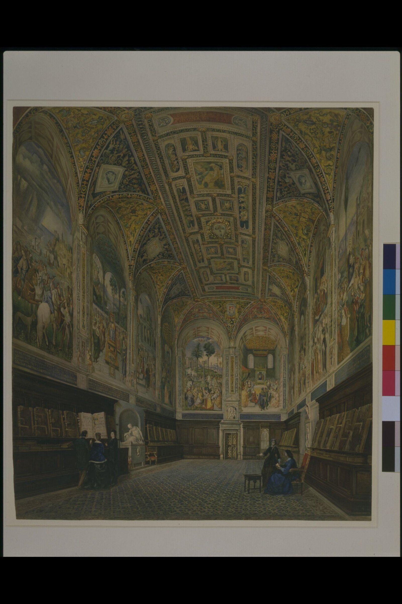 Watercolour of the interior of the Piccolomini  Library copied under the supervision of Cesari  Mariannecci, Virgilio Marchi, ca.1867