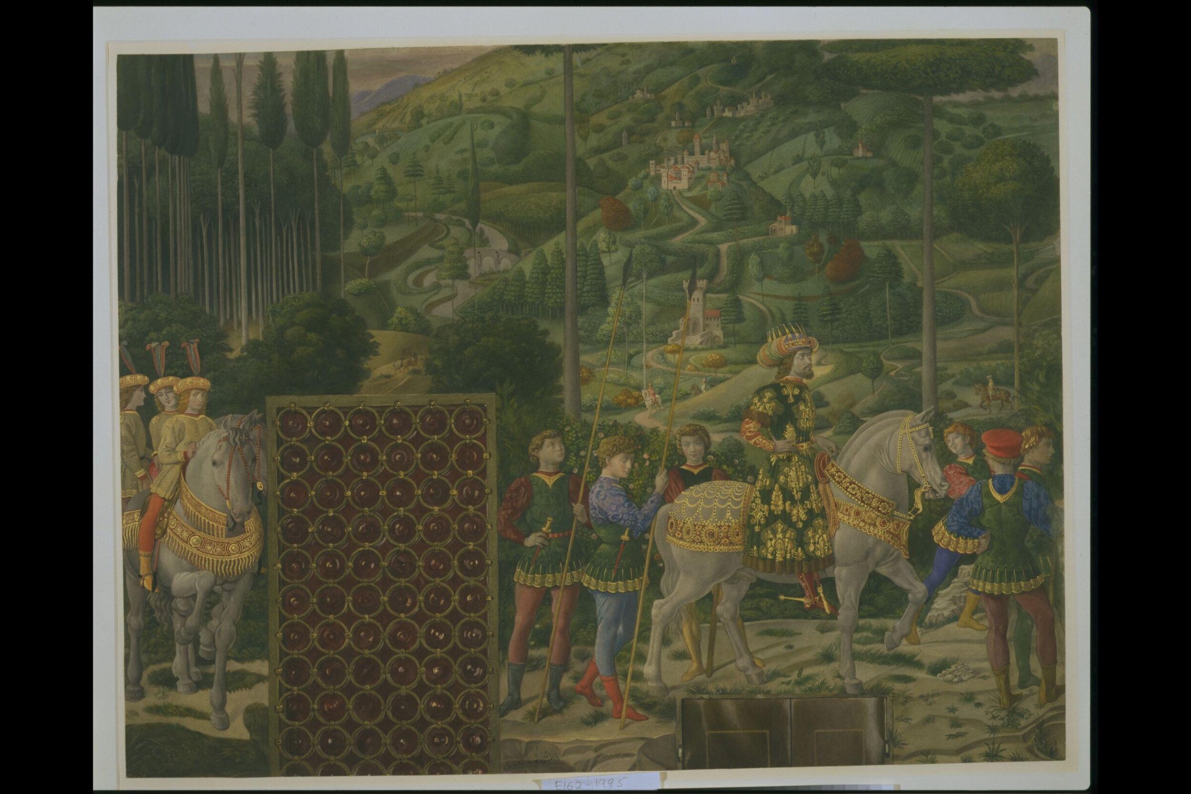 Copy after the fresco <i>The Procession of the Kings</i> (wall with the <i>Procession of the Middle King, Balthasar</i>), Benozzo Gozzoli in the Palazzo Medici-Riccardi Chapel, Florence, Benozzo Gozzoli, c. 1881