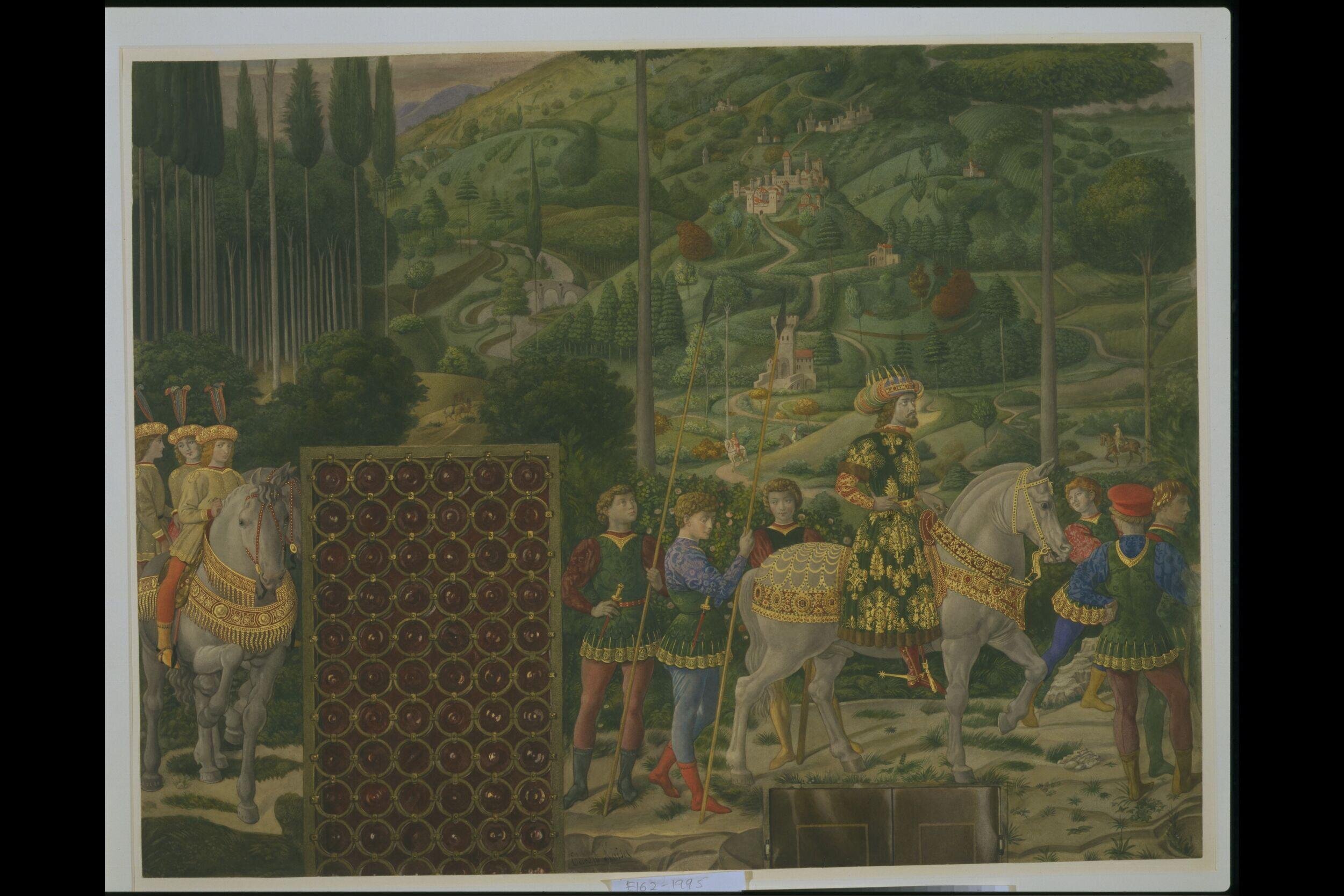 Copy after the fresco <i>The Procession of the Kings</i> (wall with the <i>Procession of the Middle King, Balthasar</i>), Benozzo Gozzoli in the Palazzo Medici-Riccardi Chapel, Florence