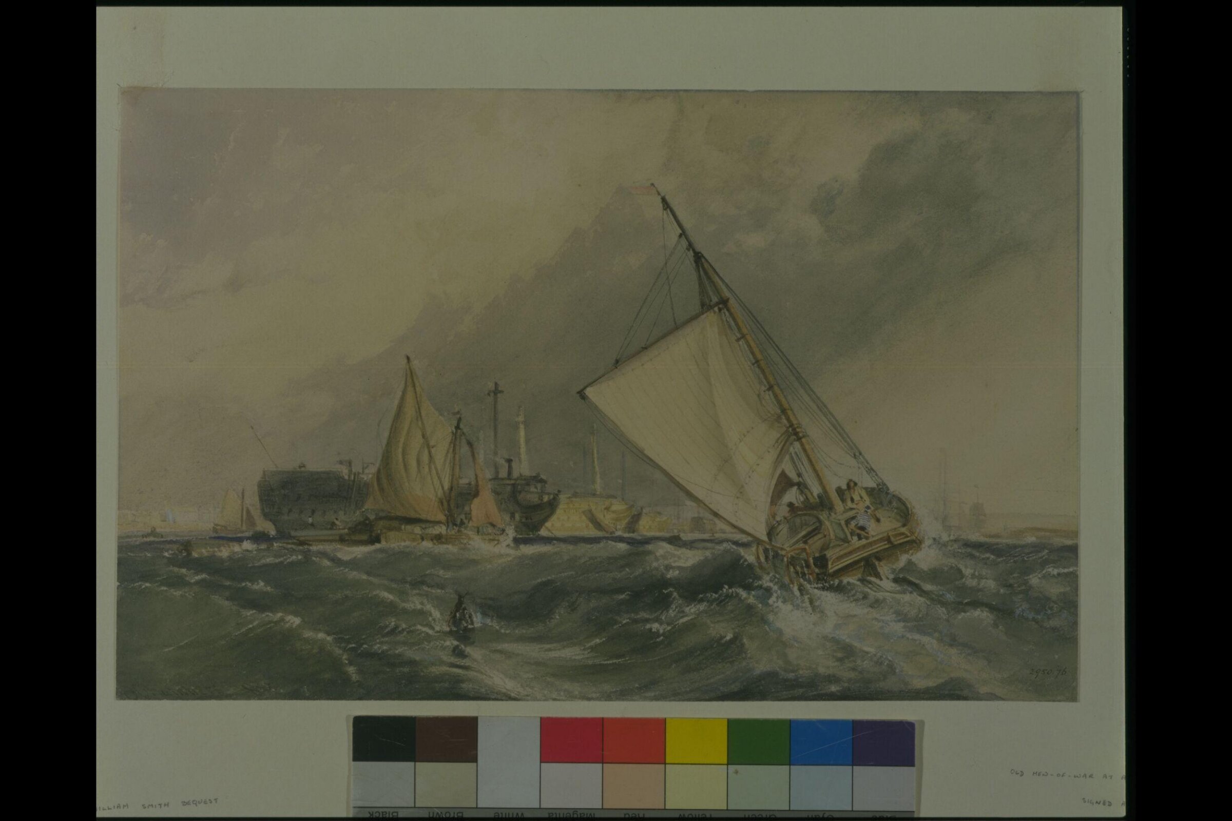 Old Men of War at Anchor: Boats in a Gale, George Chambers, 1837