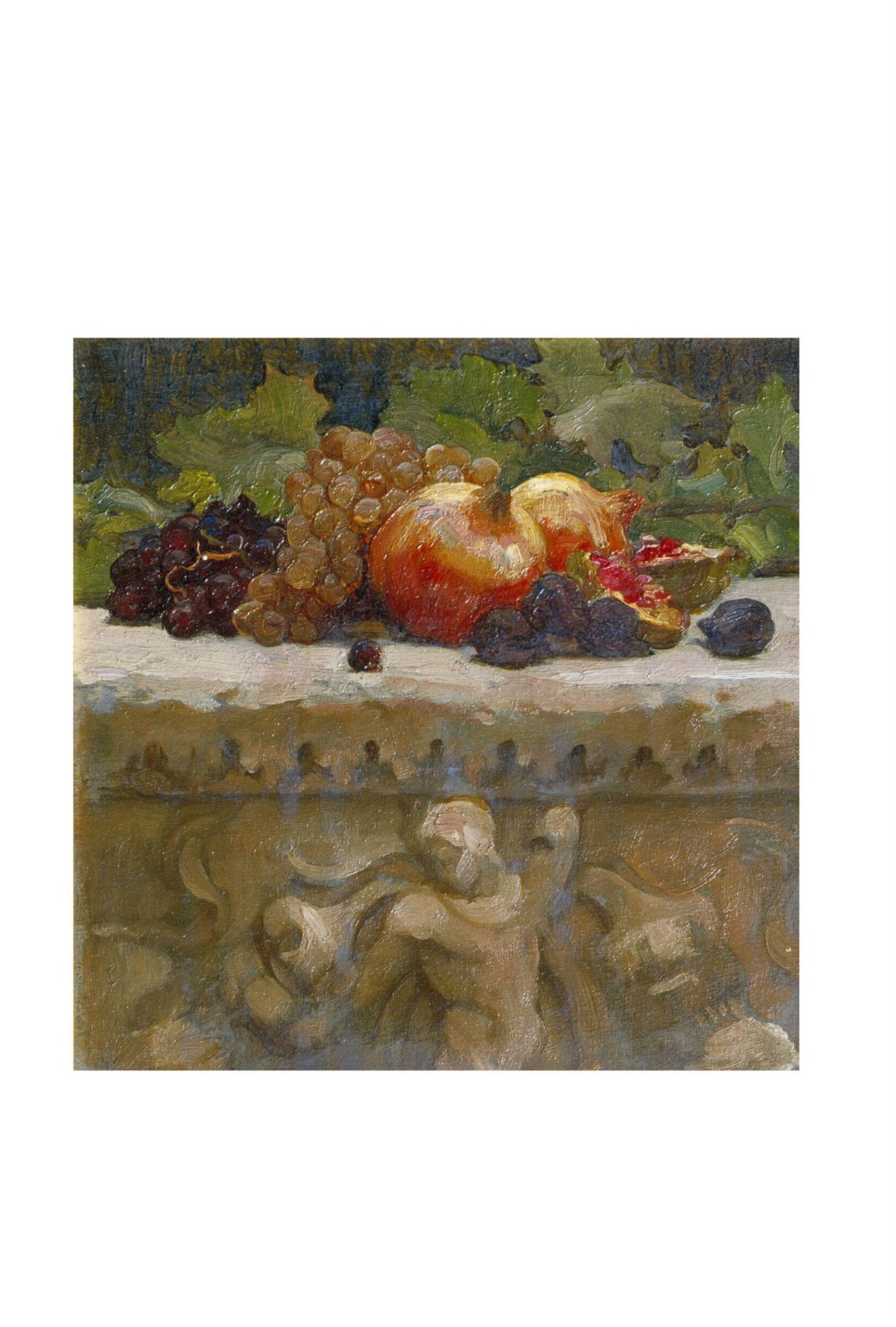 Still-life study of fruit on a marble sarcophagus, used as a preparatory study for <i>Clytie</i>, Frederic Lord Leighton, 1895