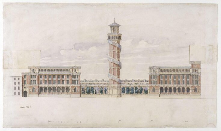 West elevation of the Science Schools (now the Henry Cole Wing of the Victoria and Albert Museum) and proposed extension in the same style top image