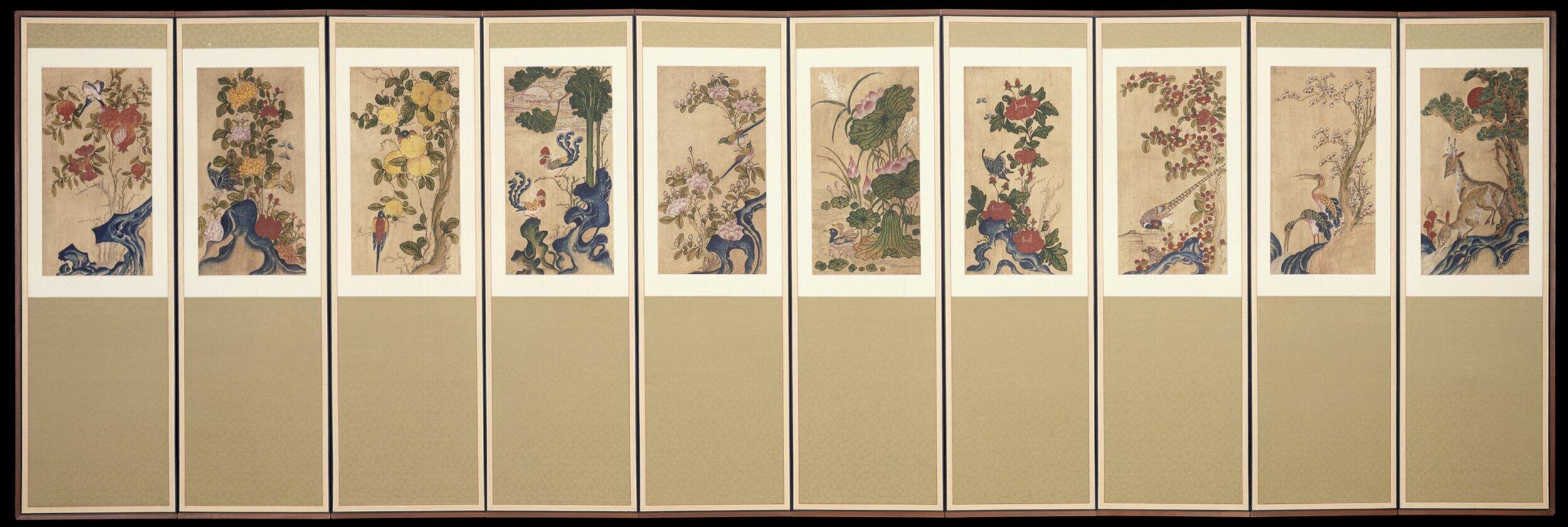 Flower and Bird Screen (Hwajodo Byeongpung), 화조도 병풍 