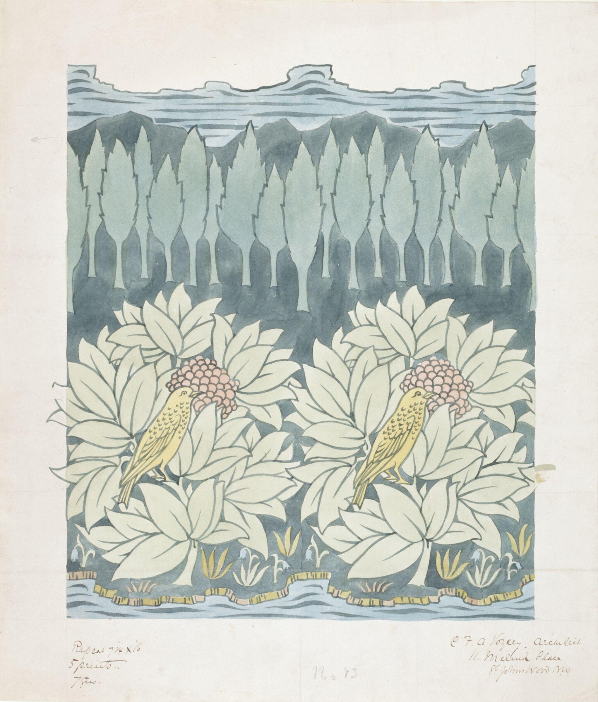 Design for a textile or a wallpaper, C. F. A. Voysey, ca. 1893-1896