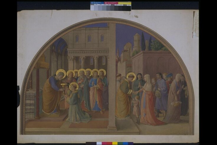 Watercolour, copy after The Ordination of St Stephen and St Stephen Distributing Alms, Fra Angelico in the Niccoline Chapel (Vatican, Rome) top image