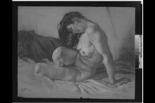 Female nude seated on a bed thumbnail 1