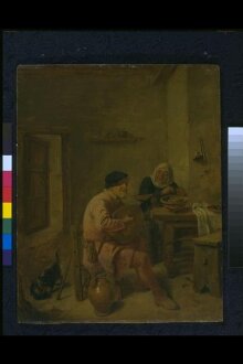 Interior of a Room with Figures: A Man Playing a Lute and a Woman thumbnail 1