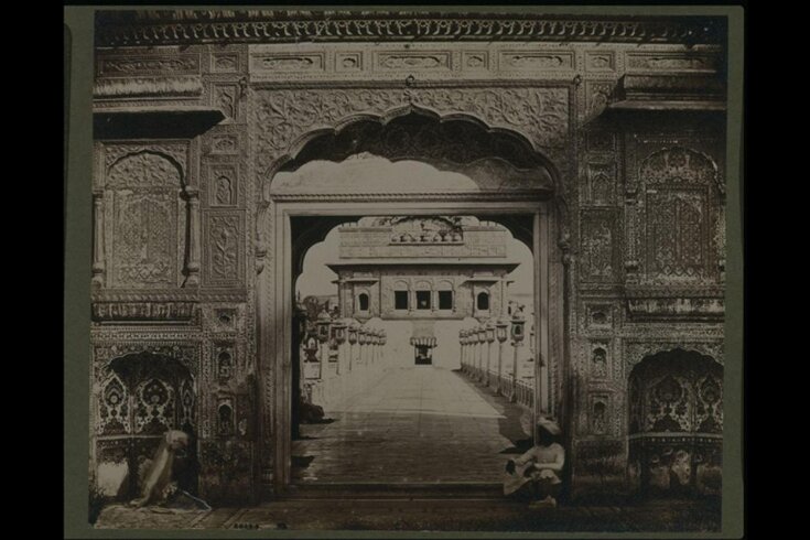 View through the piazza (marble), with golden lamps leading to the Sikh temple top image