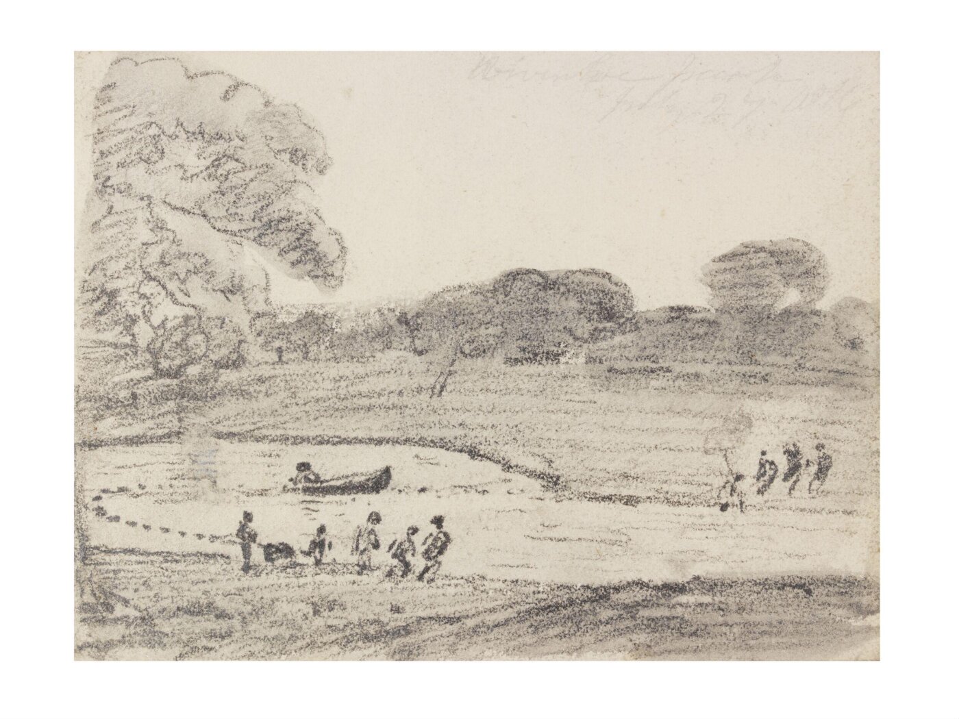 Constable, John (RA), Fishing with a net on the lake in Wivenhoe Park