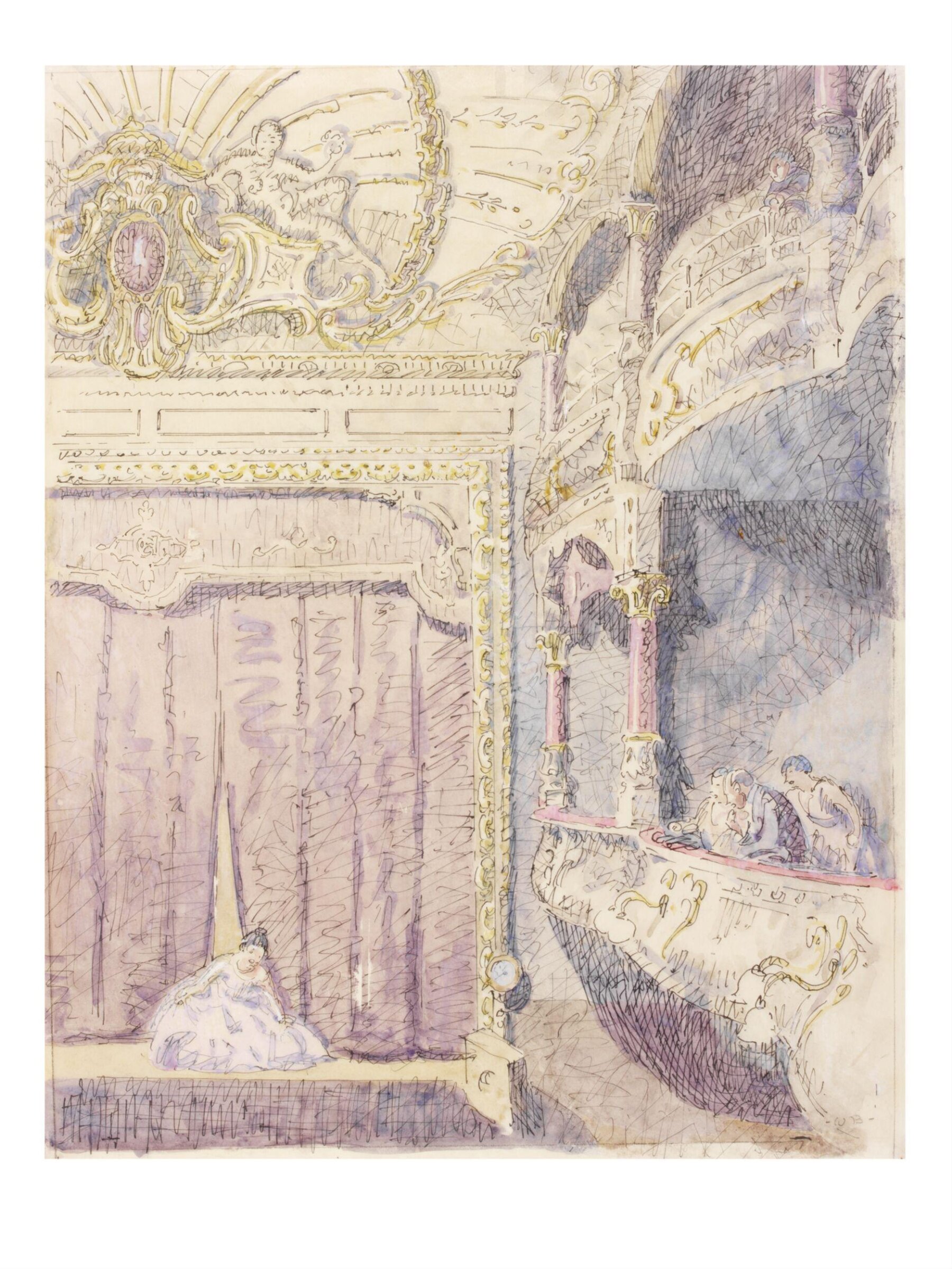 Interior, showing a box and the stage, of the Old Grand Theatre, now the Gaumont Hippodrome, Colchester, Walter Bayes, ca. 1940