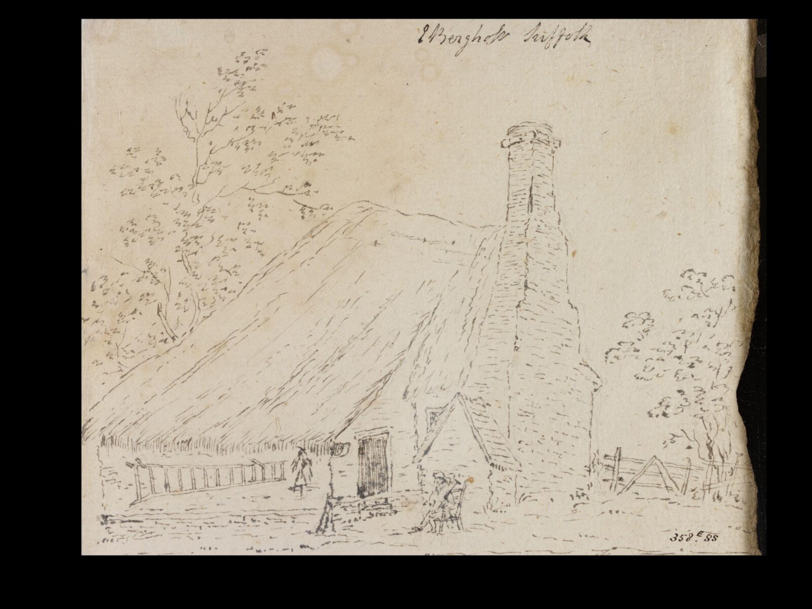 Cottage at East Bergholt, with a cottager, John Constable, 1796