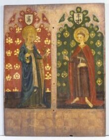St Agatha Holding Pincers and a Breast; St William of Norwich with Three Nails in His Head (panel from a rood screen) thumbnail 1