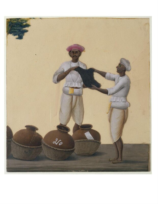 One of nineteen drawings illustrating processes in the manufacture of opium at the Opium Factory at Gulzarbagh, Patna, in Bihar.